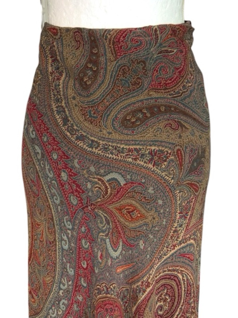Ralph Lauren Silk Paisley Print Velvet Layered Cascading Ruffle Maxi Skirt - 14 - Picture 6 of 10